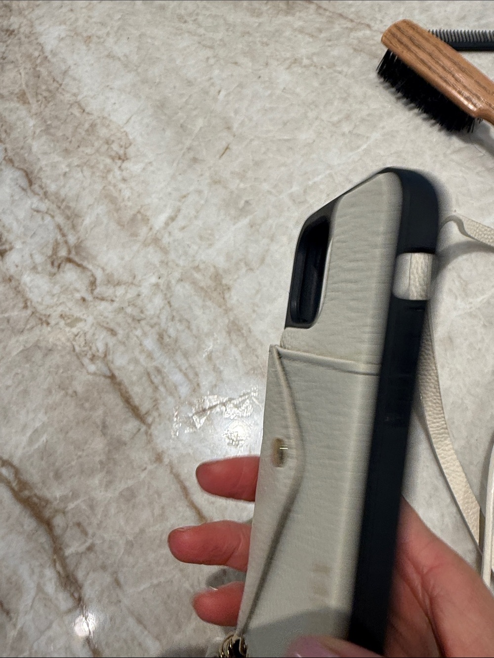 BANDOLIER Ivory Leather Crossbody Phone Case - Picture 5 of 5
